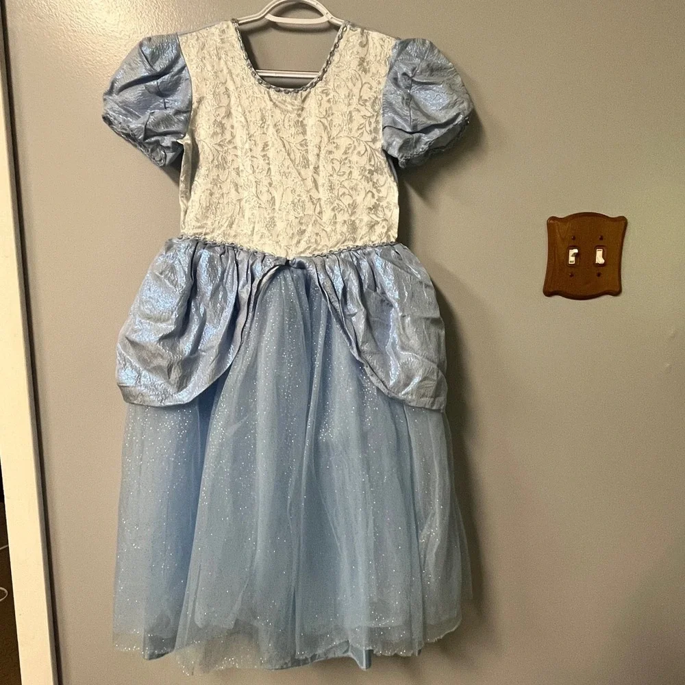 Light Blue Princess Costume Dress Shimmering Floral Tulle Glitter Gown Halloween
